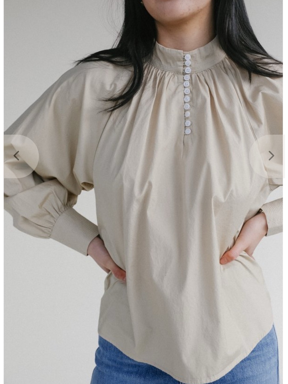 Levi's Cream Gathered Button-Neck Blouse